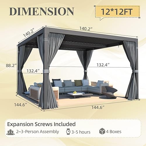 Miniatura 21 de MELLCOM Pérgola con listones de 10 x 12 pulgadas, pérgola de aluminio para exteriores con techo con listones ajustables, cortinas impermeables