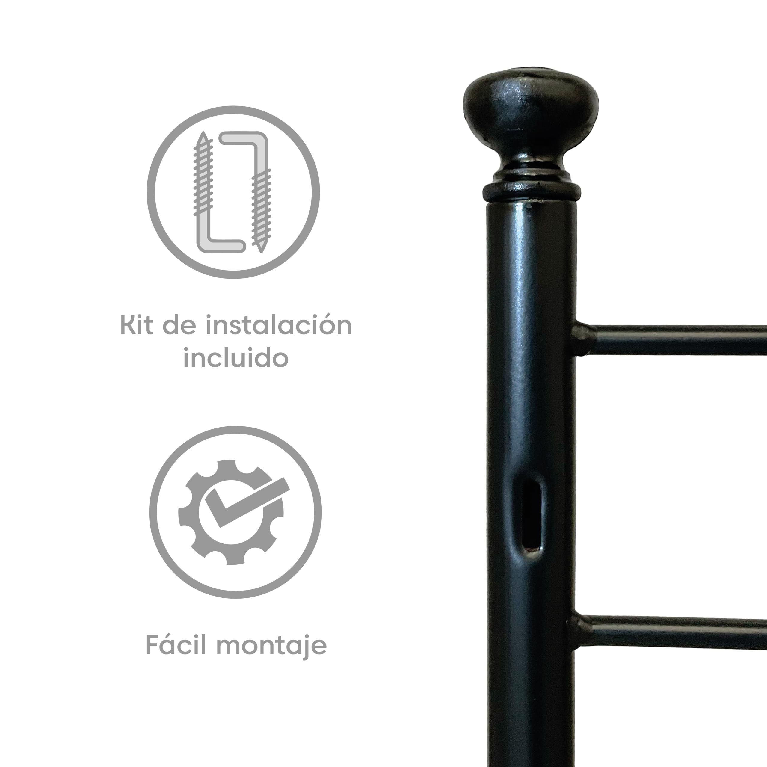 Cabecero Forja Cádiz, Cabezal para Cama, Cabecero, Cama Matrimonio e Individual, Cama De Hierro, Cabezal Forja, Cabecero Juvenil, Hecho En España (Negro, 135 cm)