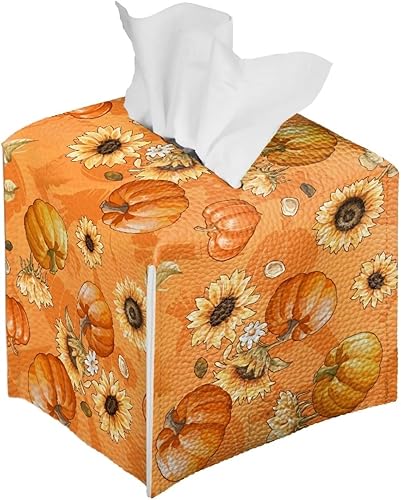 Miniatura 2 de Caja de pañuelos de otoño con diseño de calabazas, girasoles, para decoración de Acción de Gracias, caja de papel higiénico, cubo de papel higiénico