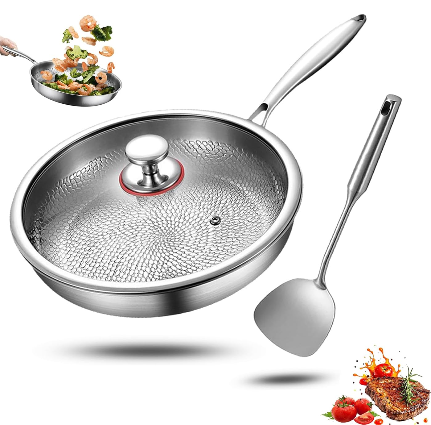 Generieke titanium braadpan met spatel, anti-aanbaklaag gehamerde