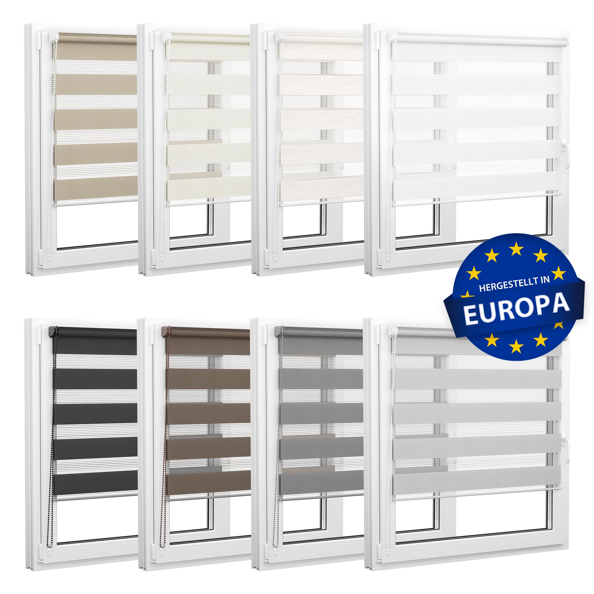 Jalousiescout Estores de Noche y día Klemmfix Estor Enrollable de Doble Capa sin Taladrar, Doble Estor Interior Ventanas Sala de Estar Cocina, 3 Opciones de Montaje, 110 x 130cm, Marrón Claro