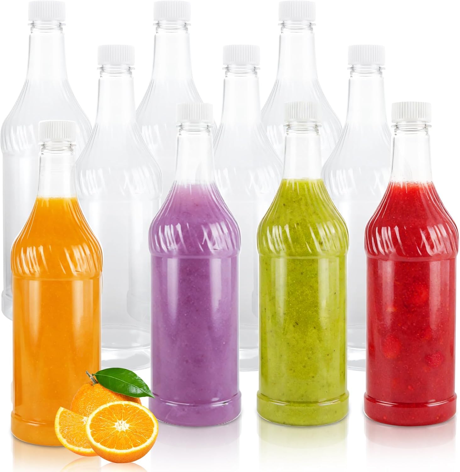 10 Pack Plastic Bottles with Caps, 33oz Juice Bottles with Caps, Reusable Plastic Bottle for Juice, Drinks, Milk, Tea, Alcohol, Leak Proof