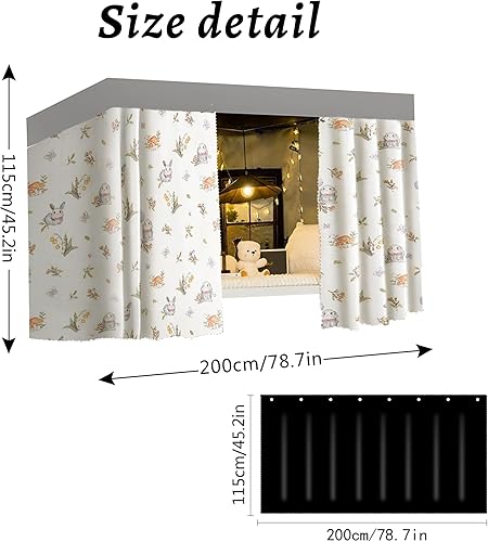 Vista 64 de Linda cortina de litera inferior para dormitorio de estudiantes, tela opaca mosquiteras, ropa de cama, tienda de campaña, toldo para cama