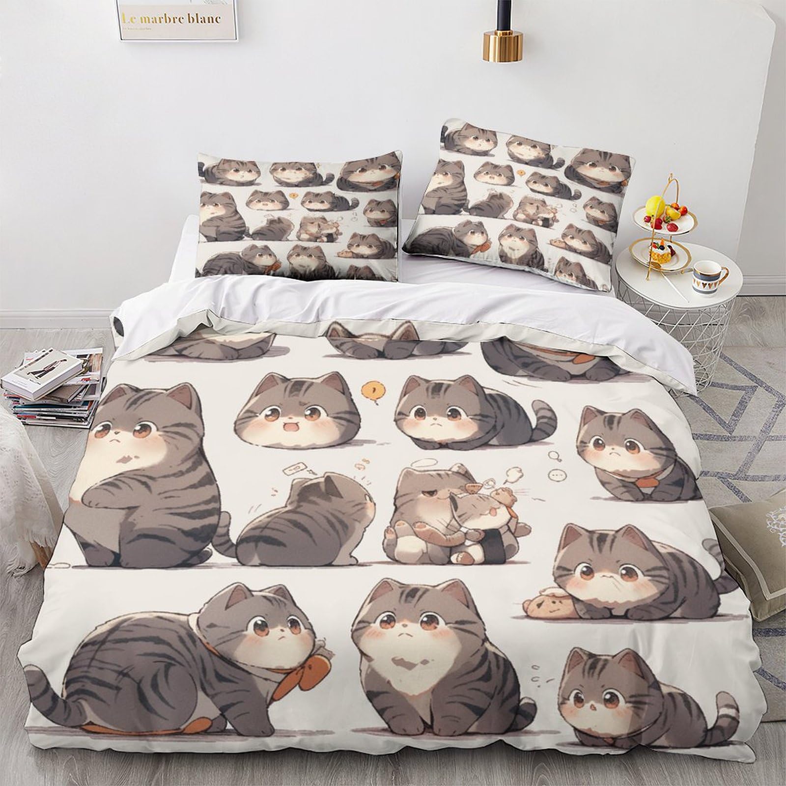 Parure de lit chat British Shorthair 3D housse de couette avec fermeture éclair 220x240 King