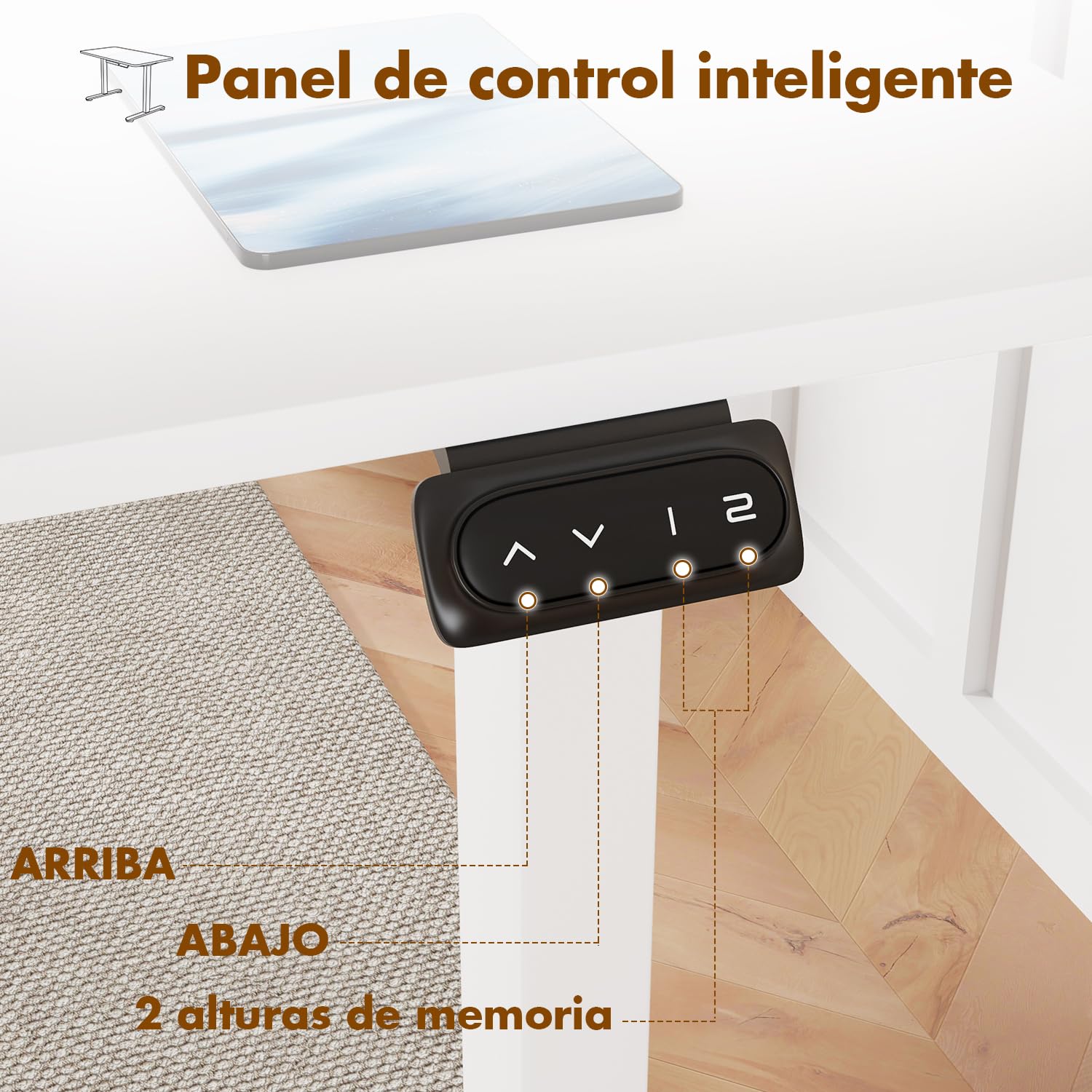 Devoko Escritorio Elevable Eléctrico 100 x 60cm,Escritorio Regulable en Altura con Gancho, 71-119 cm, 2 Opciones de Memoria Inteligente, Adecuado para Estudiar Trabajar（Blanco）