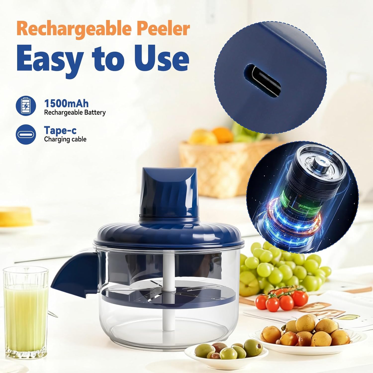 Quick Peel Pro Automatic Grape Peeler Machine,Electric Cordless Garlic & Cherry Tomato Skin Remover,Effortless Peeling Tool for Grapes, Plums, Small Potatoes – Effortless, Safe & Easy Clean – Blue