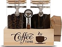 Vista 1 de Juego de recipientes de café de vidrio con estante y cuchara, recipientes de café de 2 piezas para almacenamiento de granos de café, sello