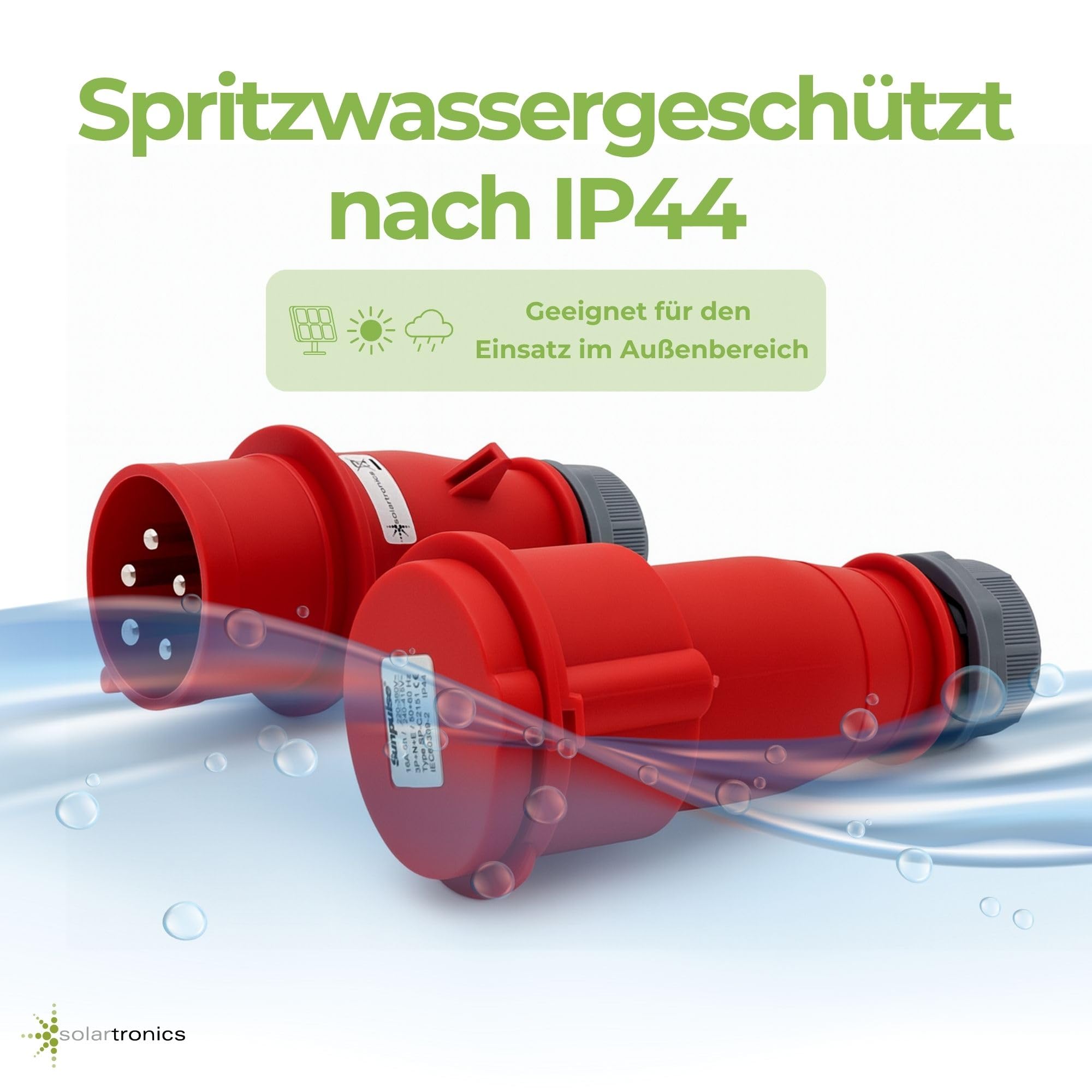 SOLARTRONICS Wtyczka CEE + zestaw złączek, czerwony, 16 A/400 V, IP44, ochrona przed wodą rozbryzgową, 5-biegunowa, na place budowy i warsztaty (zestaw 5 sztuk)