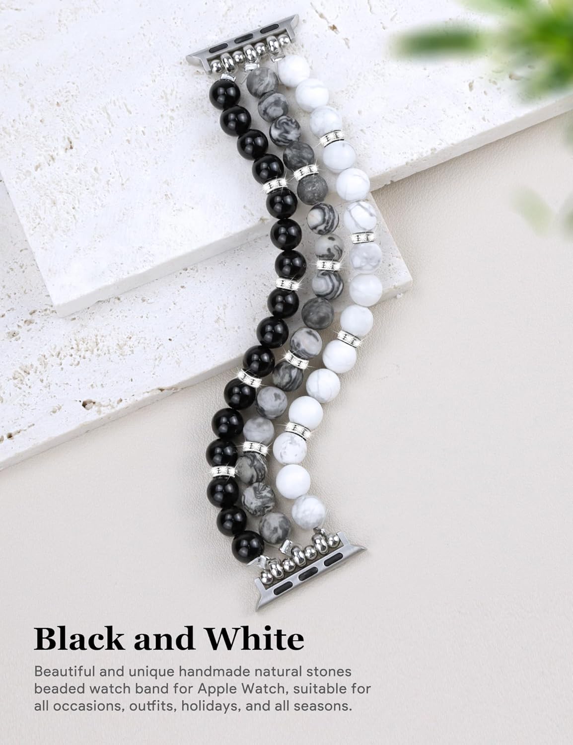 JR.DM Natural Stone Beaded-Bands Women Compatible with Apple Watch Series 11 10 9 8 7 6 5 4 SE 3 2 1 Fashion Stretch Handmade Bracelet Fancy Boho Elastic Strap for iWatch 38/40/41/42mm(S10/11) Gift - Image 2