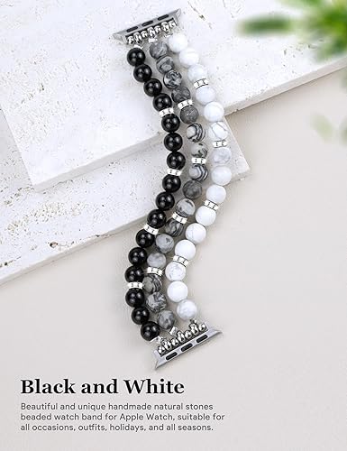 Miniatura 72 de JR.DM Natural Stone Beaded-Bands Women Compatible with Apple Watch Series 11 10 9 8 7 6 5 4 SE 3 2 1 Fashion Stretch Handmade Bracelet Fancy Boho