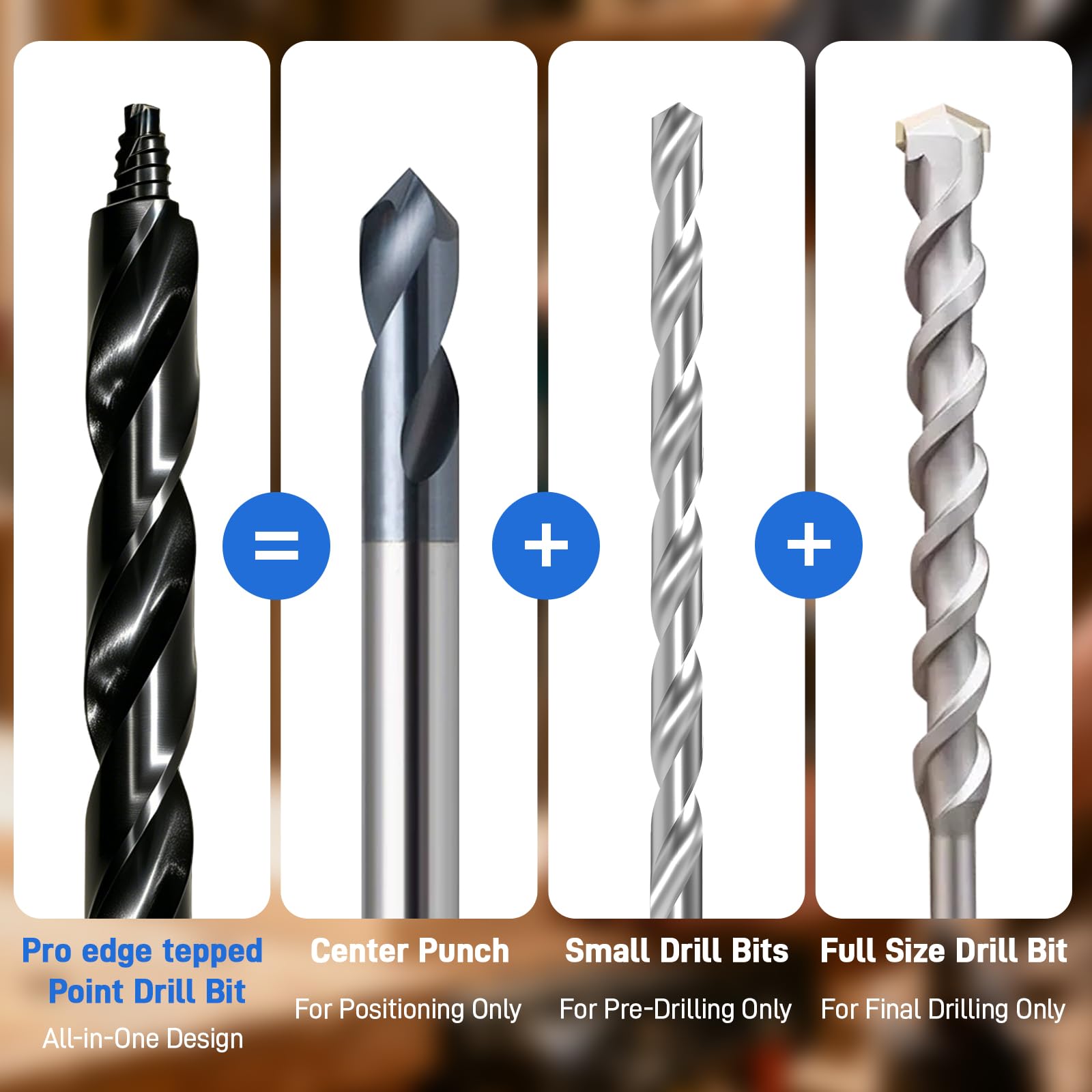 Pro Edge - Set di 14 punte per trapano a gradino in acciaio HSS con rivestimento in titanio per metallo, legno, plastica, dimensioni da 1/16" a 1/2", 3 punte piatte in acciaio ad alta velocità, con
