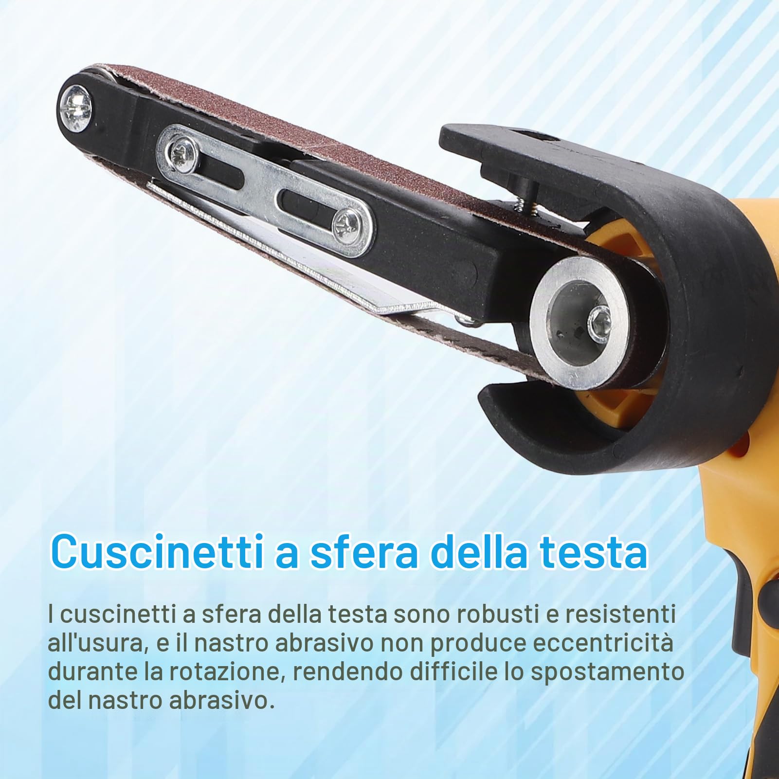 Weytoll Levigatrice a nastro senza fili da 16,8 V, 7000 giri/min, mini levigatrice a nastro con 10 nastri abrasivi in ​​ossido di alluminio, 2 batterie da 1500 mAh per legno, metallo e plastica