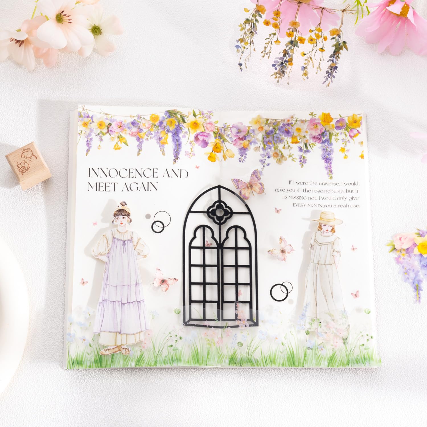 Zestaw wiszących kwiatowych naklejek PET, 60 szt., botaniczne naklejki kwiatowe do scrapbookingu, dziennika, majsterkowania i materiałów artystycznych