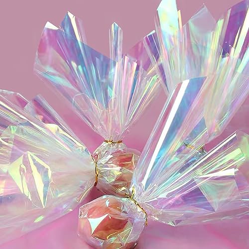 Miniatura 5 de SYOGUA Rollo de celofán iridiscente de 66 pies (17 pulgadas de ancho x 66 pies de largo) rollo de celofán iridiscente transparente, plástico de