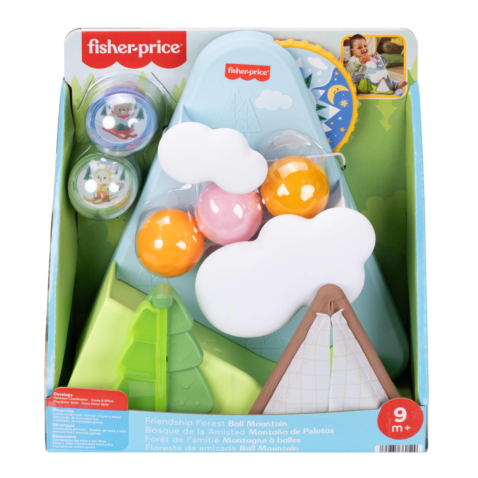 Fisher-Price Leśni Przyjaciele Góra z piłeczkami, wrzucanie elementów i raczkowanie, aktywizująca zabawka rozwojowa dla niemowląt 9 mies.+, JLB88