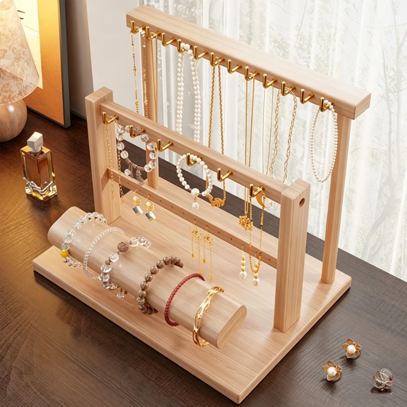 sunbiaouk Wooden Bracelet Stand For Selling, 3 Tier Bracelet Holder Display, Floor Standing Organizer, Wood Watch Display Tower, Accessory Organizers(White)