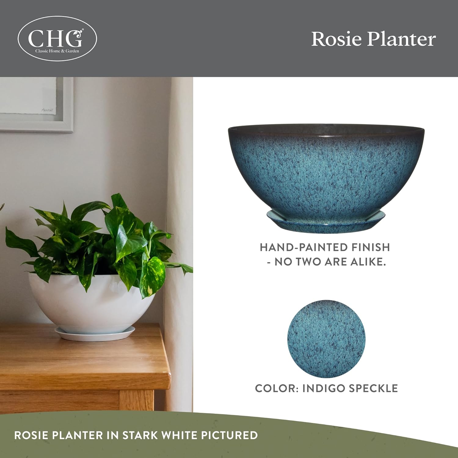 Indigo Speckle Resin 10" Oval Indoor/Outdoor Planter with Drainage