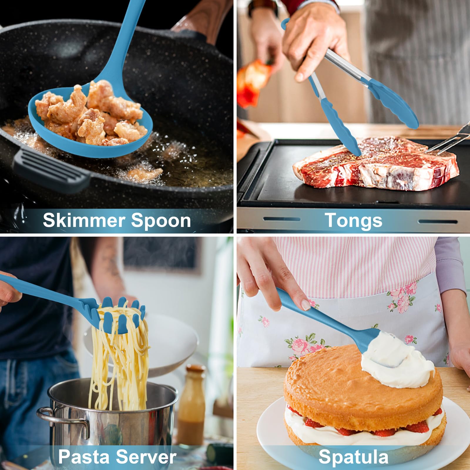 HaWare - Juego de utensilios de cocina de silicona de 13 piezas con soporte, herramientas de cocina que incluyen cuchara espátula giratoria, utensilios de cocina antiadherentes y resistentes al calor,
