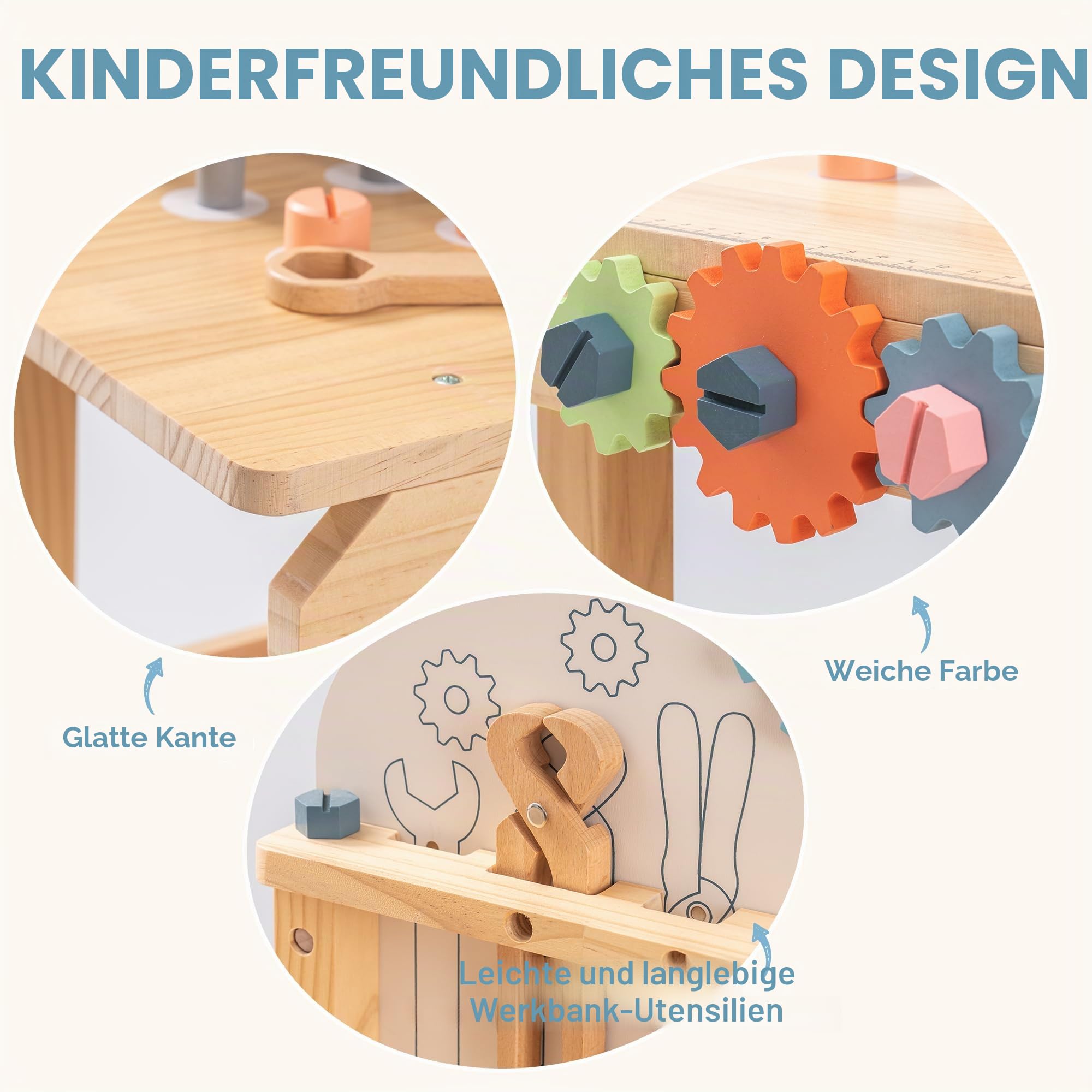 ROBUD Holz Werkbank für Kinder,Werkzeugbank Spielzeug, ab 3 4 5 6 7 Jahre