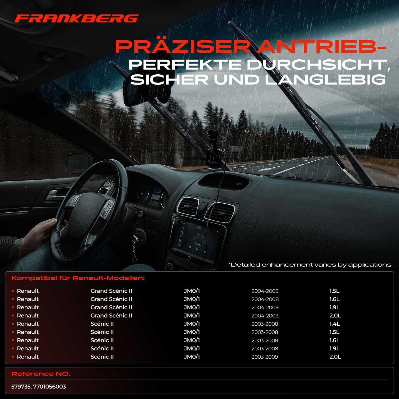 Frankberg 1x Wischermotor Scheibenwischermotor 4-Polig Vorne Links oder Rechts Kompatibel mit Grand Scénic II JM0/1 1.5L-2.0L 2004-2019 Scénic II JM0/1 1.4L-2.0L 2003-2015 Replace# 7701056003