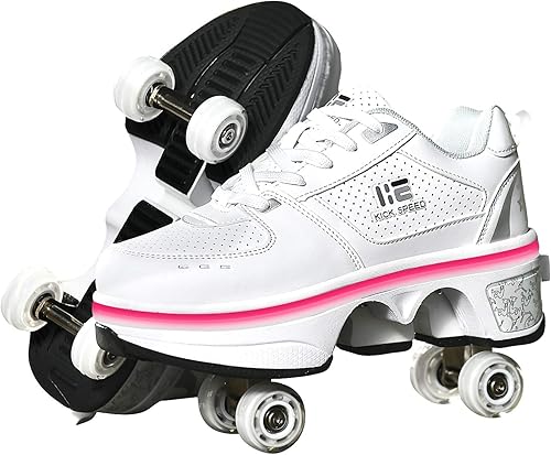 Zapatos de patinaje de cuatro ruedas 2 en 1 unisex, zapatos de patinaje y zapatillas de deporte desmontables para niños, zapatos deportivos con
