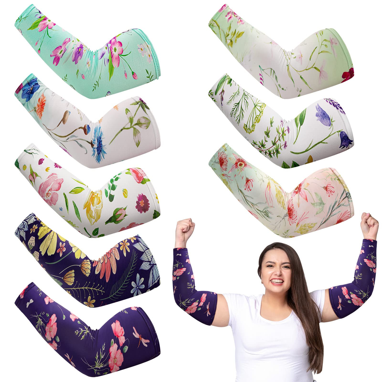 Eurzom 8 Pairs Gardening Sleeves Sun Protection Arm Sleeves Farmers Arm Covers for Women Men