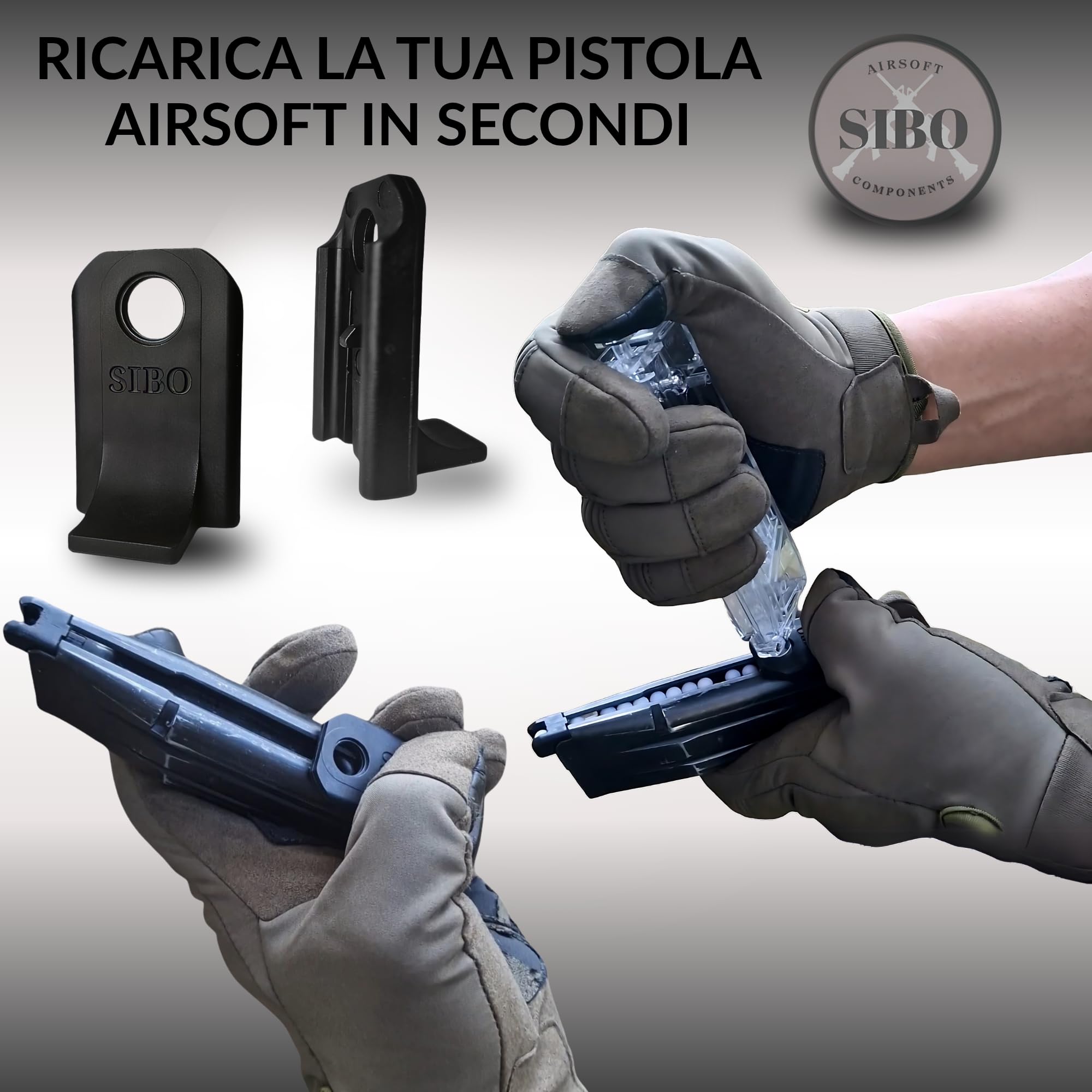 Sibo - Adattatore BB 6mm Caricatore Softair - Accessorio Speedloader per Pallini Bio 0,20 0,25 - Ricarica Rapida Replica Softair - Compatibile con Caricatori Airsoft