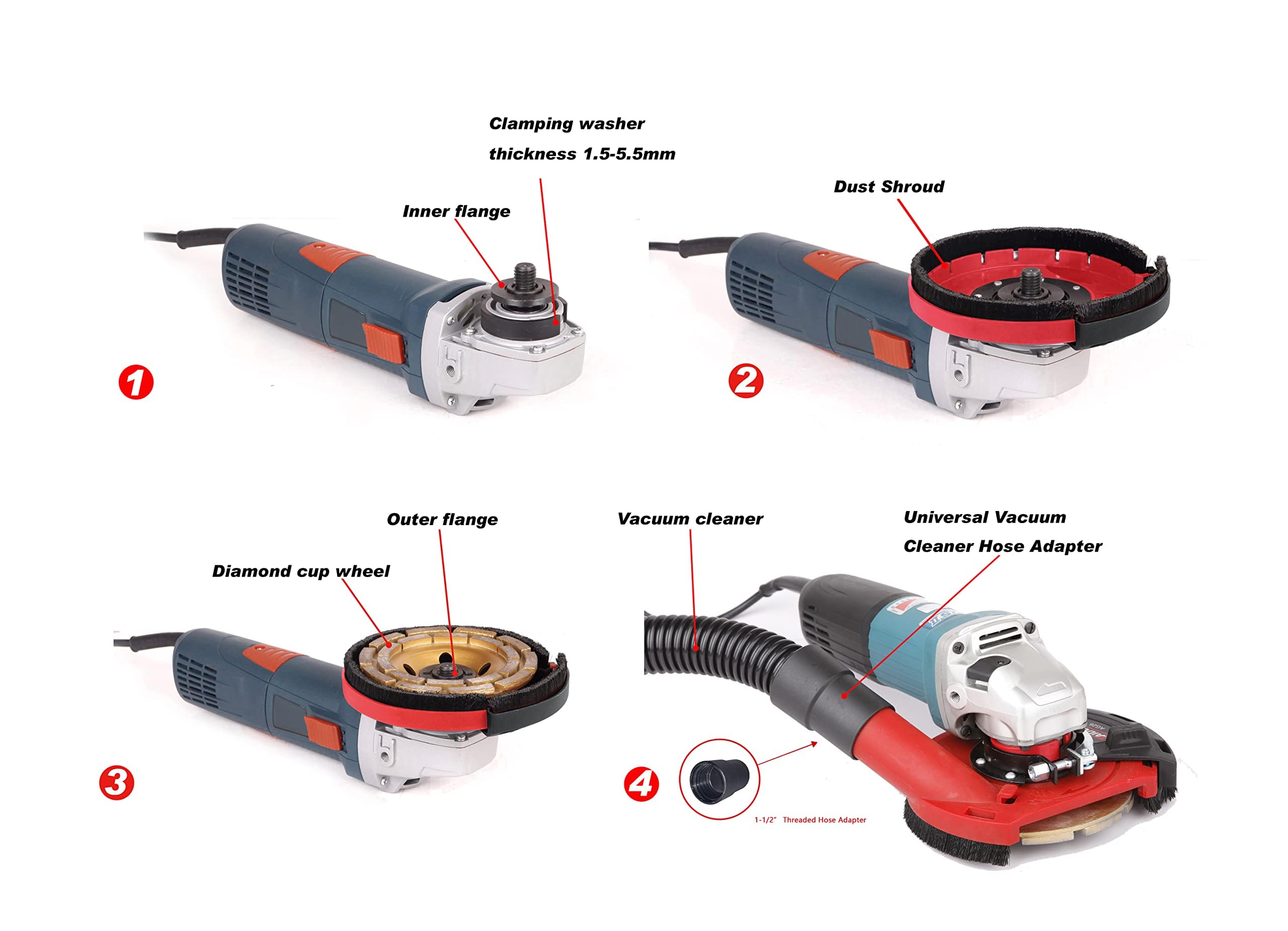 Recoge Polvo Amoladora de 125 mm con Cubierta Antipolvo para Hormigón - Kit Completo para un Trabajo Impecable