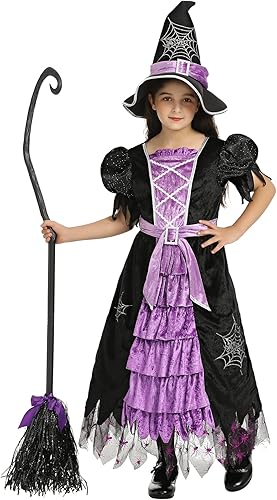 Miniatura 2 de Disfraz de bruja para niñas con sombrero vestido de bruja negra para niños disfraz de Halloween para niñas pequeñas