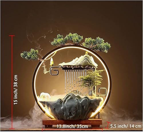 Miniatura 2 de Fuentes de agua de mesa, cascada interior con LED de niebla, fuentes de agua japonesas para interiores para meditación, incluye incienso de reflujo