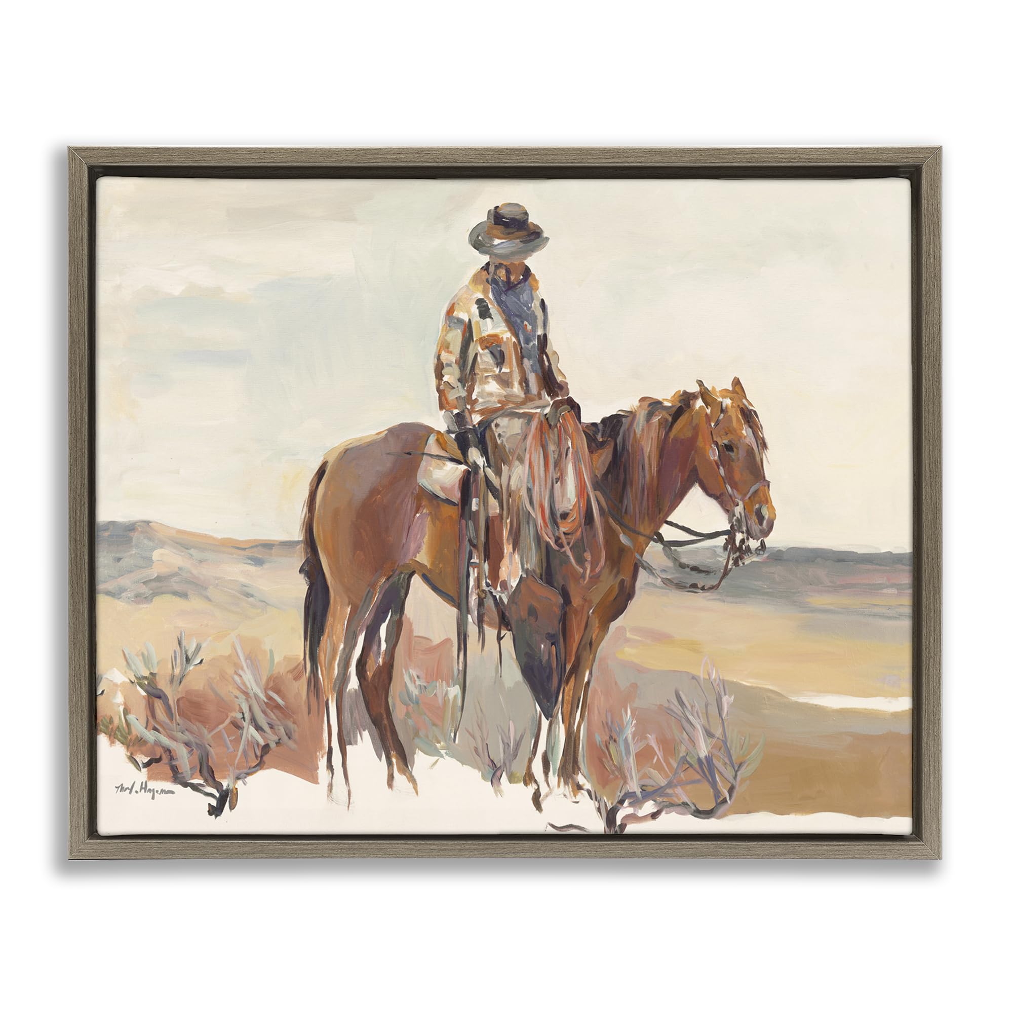 Stupell Industries 'Western Cowboy Fields', Floating Frame Canvas Art, Brown, 21 x 17 Inches, Easy to Hang and Sturdy, Made in USA, by Marilyn Hageman