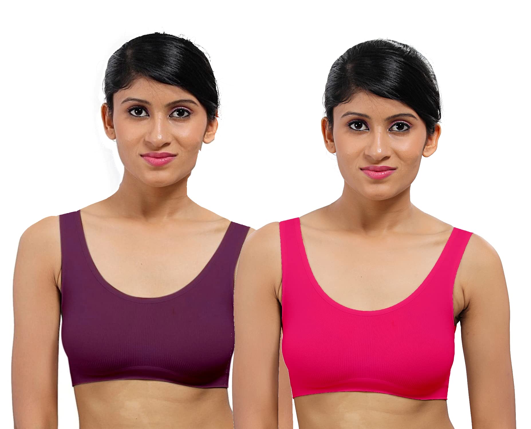 fabme Women's Nylon Blend Wire Free Casual Full-Coverage Bra (Pack of 2) (Po2-BR-Air_Dark Pink, Purple-picture-27