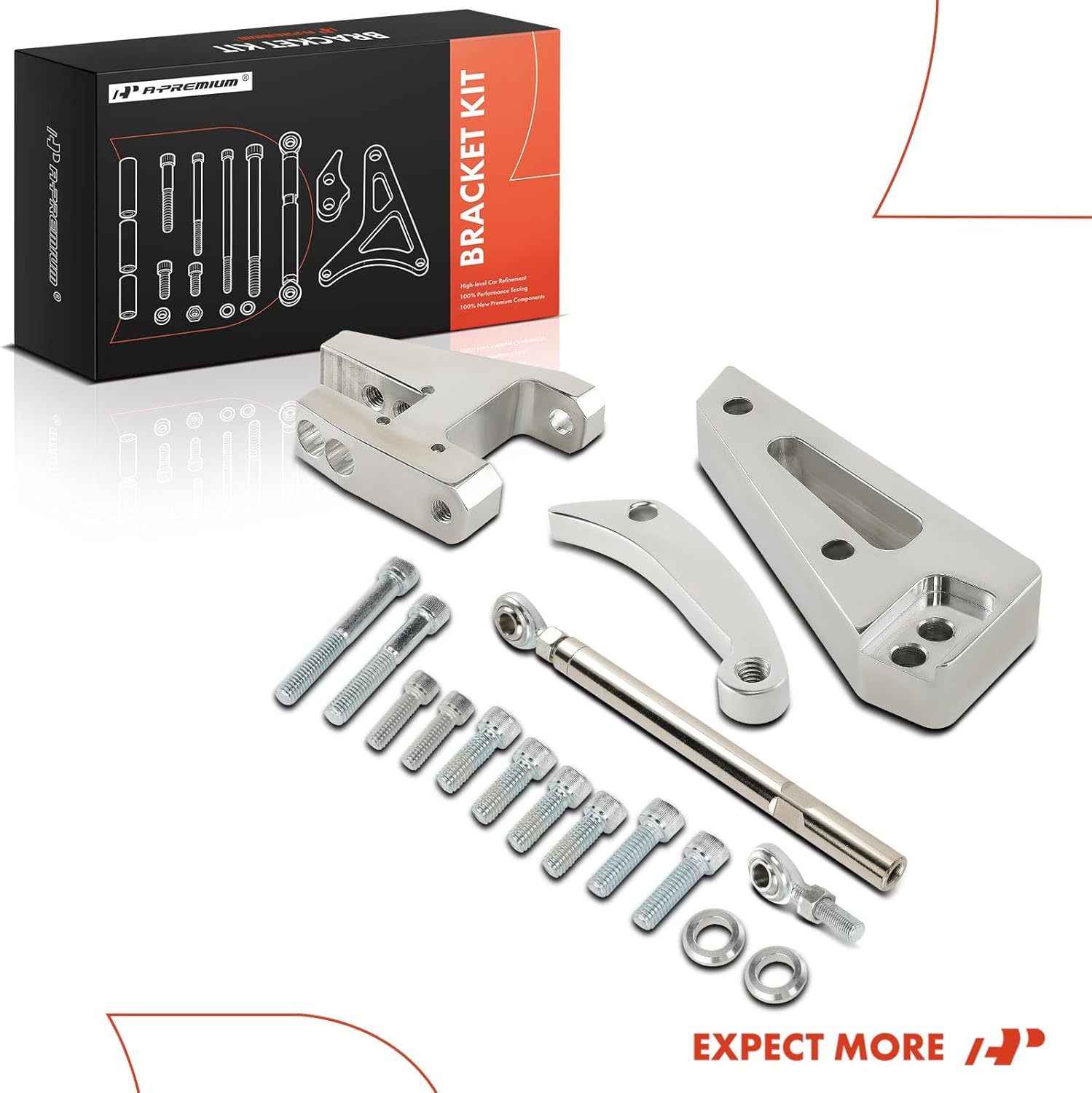 A-Premium Polished Aluminum Alternator Bracket Kit Compatible with Chevy Small Block 1955-1968, with Short Water Pump