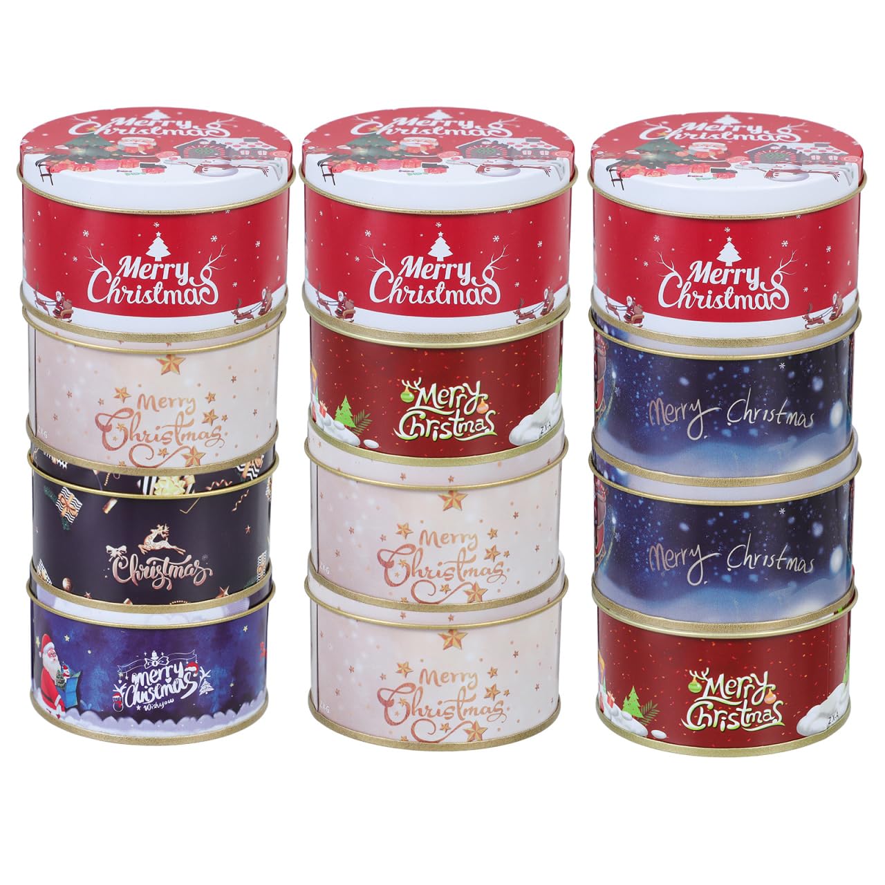 Healeved 12 StüCk Weihnachts Keksdosen Aus WeißBlech Kleine Geschenkboxen FüR Kekse SüßIgkeiten Und Pralinen Mini Aufbewahrungsboxen Mit Festlichem Design 3X3X1.8 Zoll