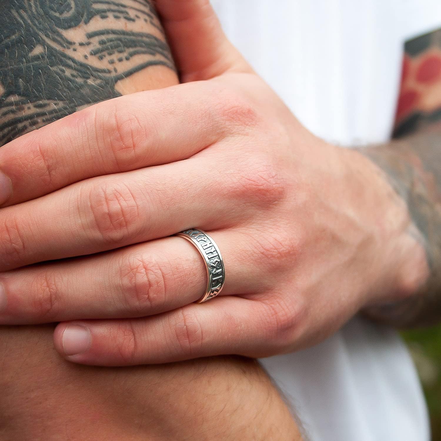 Viking Rune Ring Sterling Silver 925 - Celtic Viking Wedding Bands - Pinky Thumb Rings - Elder Futhark Magic Norse Runes Symbols - Nordic Pagan Jewelry Gifts for Men Women