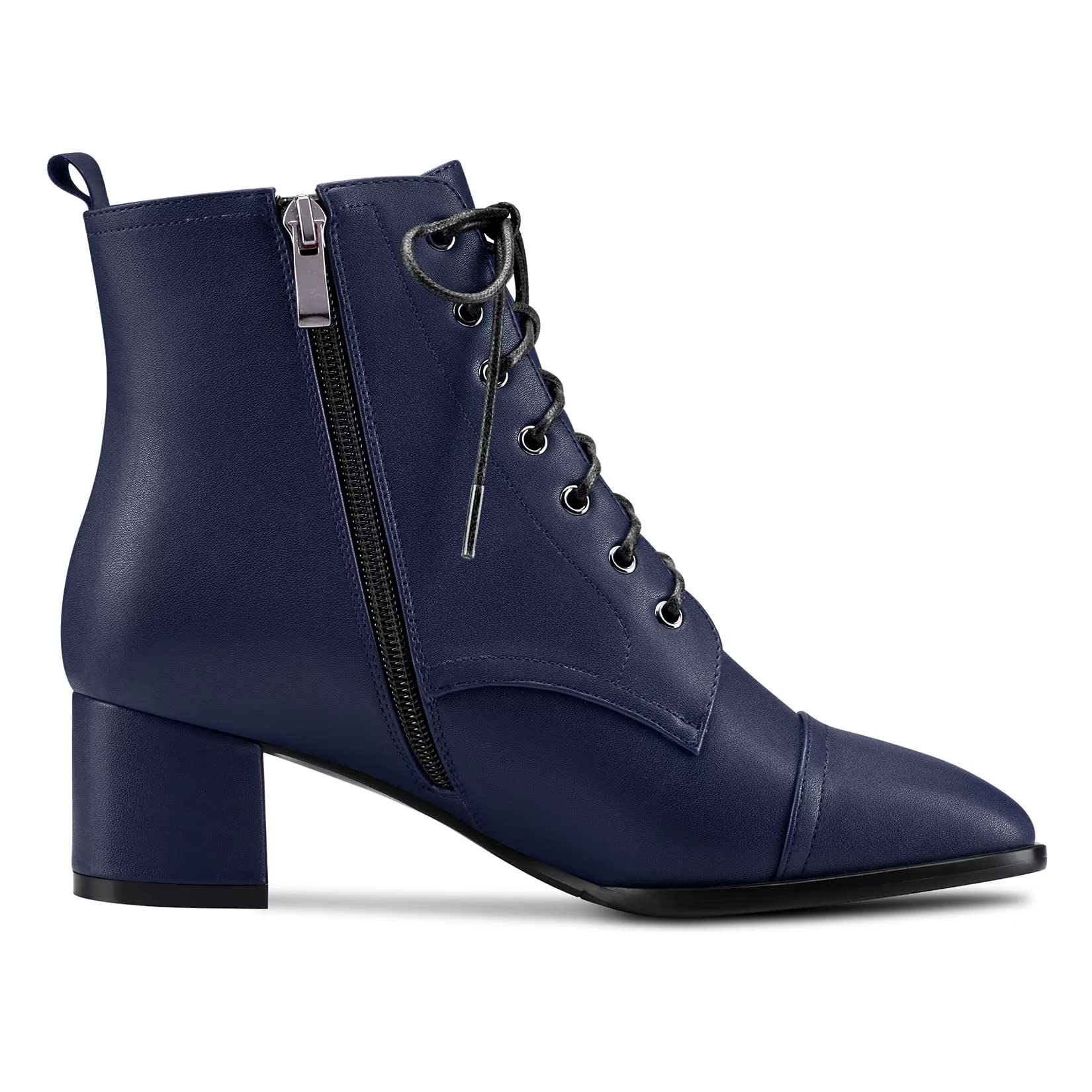 Saekcted Mujer Chunky Ancho Bajos Gatito Heel Cuadrada Punta Botines Cordones Cremallera Botas
