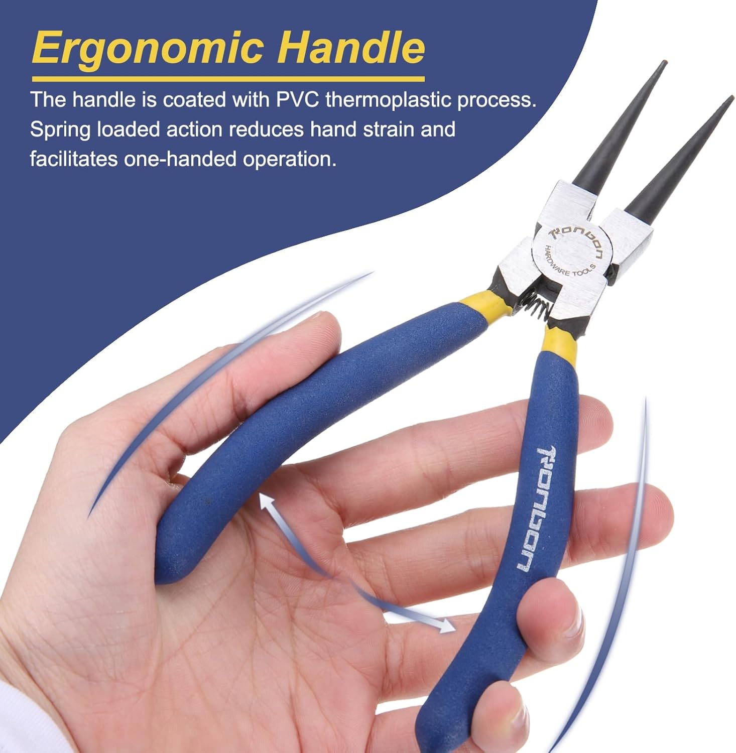 HARFINGTON Snap Ring Plier 7" Internal Circlip Pliers with 0.08" Straight Jaw Tip for Ring Remove Retaining Pliers, Blue