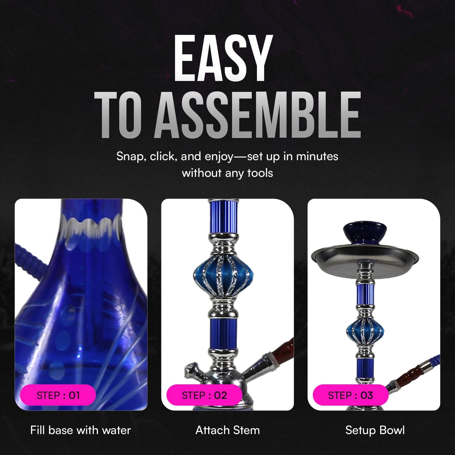 Deezer Elite Glass Hookah - Luxurious Shisha Experience, Premium Crystal Vase, Ultra-Smooth Draw System, Porcelain Bowl & Designer Tongs by Deezer - Taj (Blue)