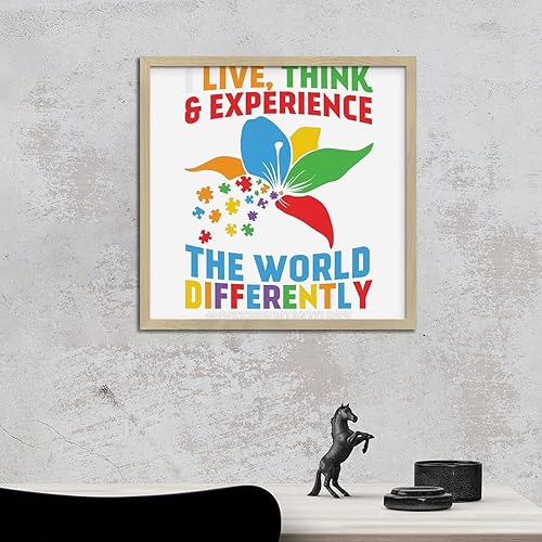 Miniatura 6 de Letreros de madera con texto en inglés "I Live Think Experience The World Differently Wood, placa decorativa de madera rústica para sala de estar,