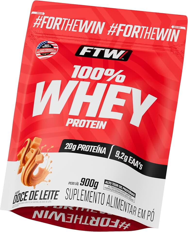 FTW 100% Whey Protein com Proteína Concentrada WPC, Suplemento Alimentar Pós-Treino em Pó com Fonte de Proteína do Soro do Leite, Alto Valor Biológico, Sem Glúten – Refil 900g (Doce de Leite)