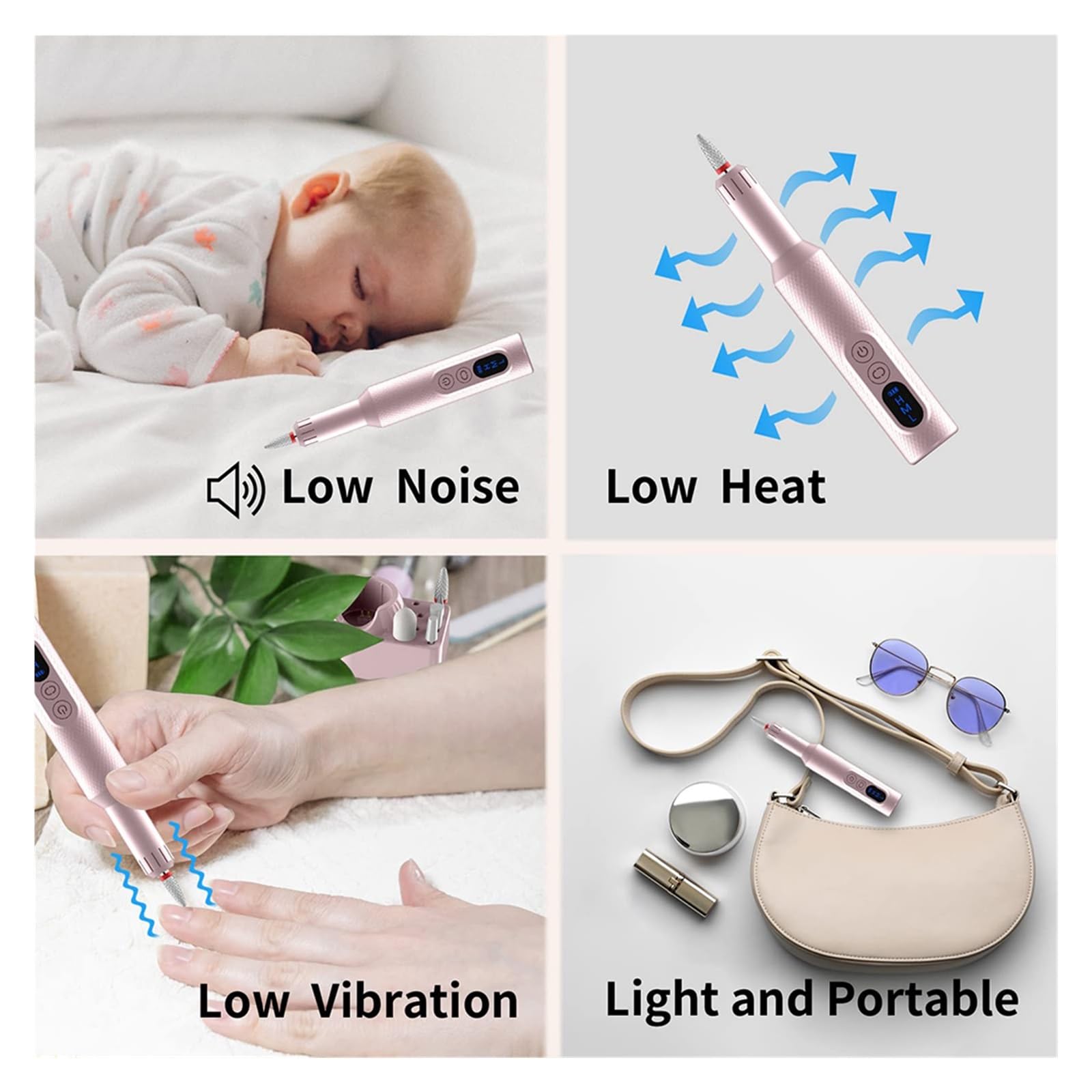 Lima Unghie Elettrico, Trapano for unghie elettrico senza fili, set di lime for elettriche portatili for in gel acrilico, kit for manicure e pedicure con punte for trapano for(Pink)