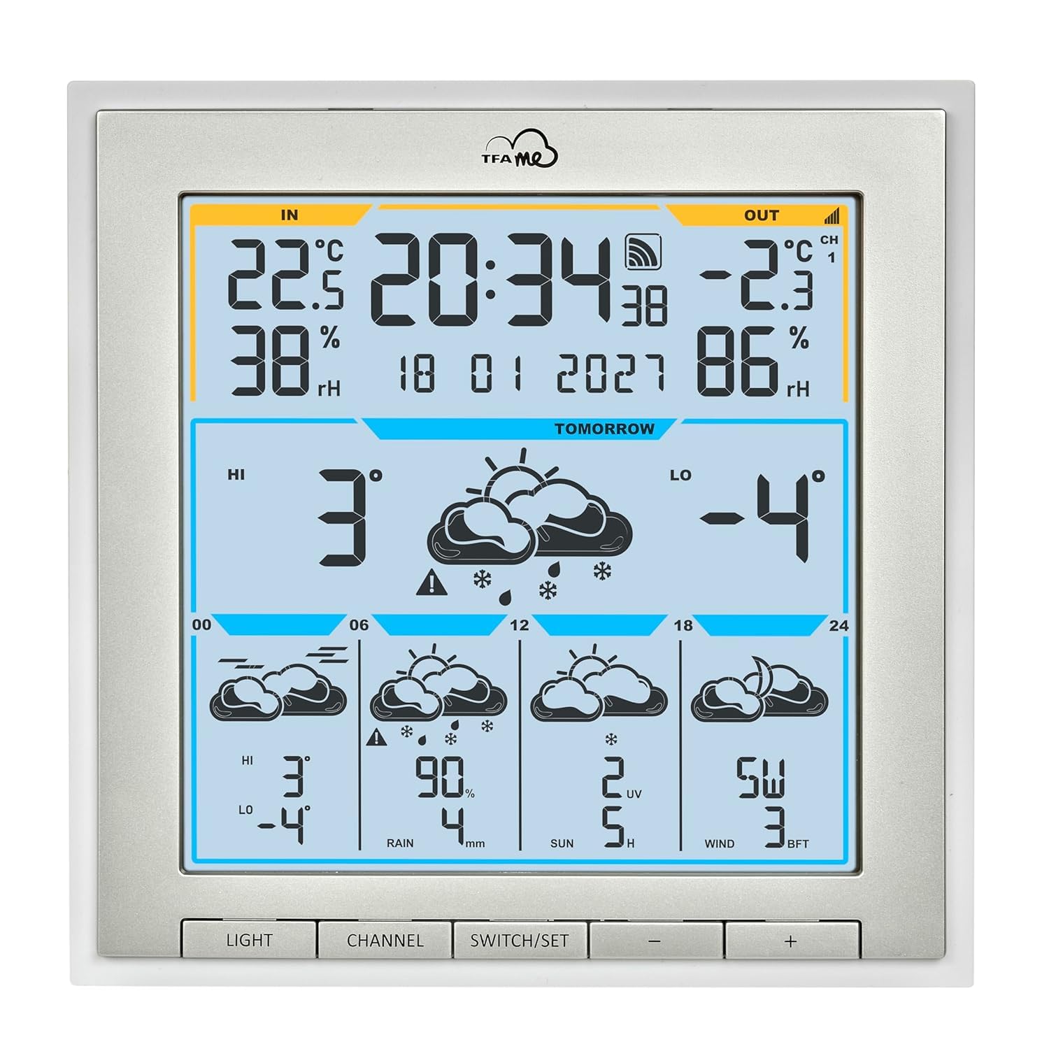 TFA 35.8105 WLAN Funkwetterstation TFA.me ID-08 Wetterprognose wetter.com 5 Tage mit Wettersymbolen, UV-Index, Regenmenge, Windgeschwindigkeit, Windrichtung (weiss mit Batterien)