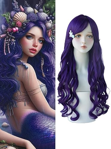 Miniatura 11 de 7JHH WIGS Pelucas largas y onduladas para disfraz, peluca de sirena para mujer, fiesta de Halloween, usada de alta temperatura, resistente al calor