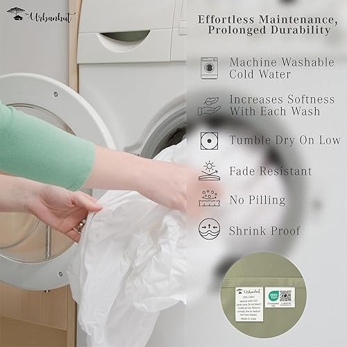 Miniatura 8 de URBANHUT Sábanas de algodón egipcio de 1000 hilos tamaño King, fibra larga, suaves y transpirables, juegos de sábanas de 4 piezas para cama tamaño