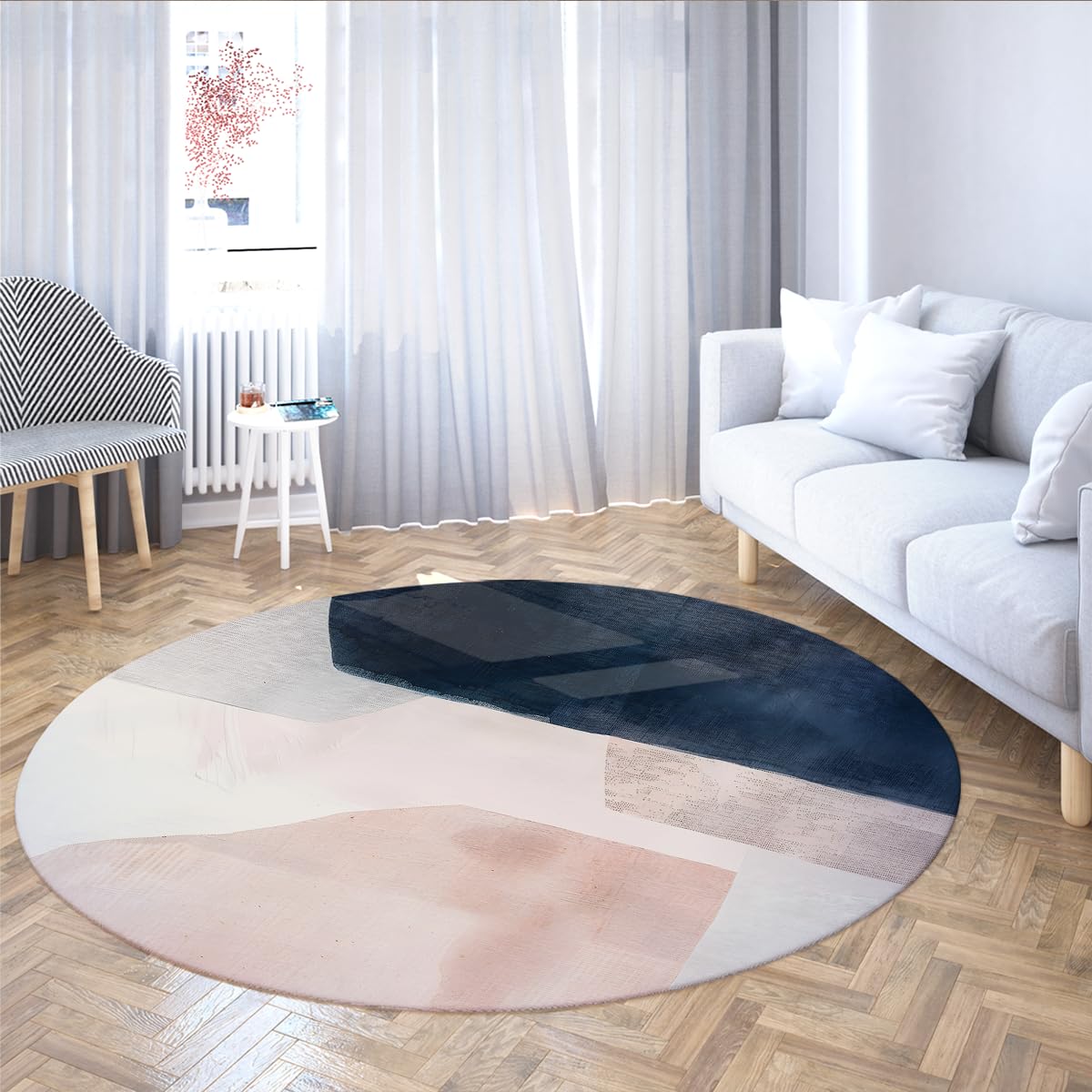 Tapis rond moderne abstrait 150 cm - Tapis d'art antidérapant lavable pour chambre et salon