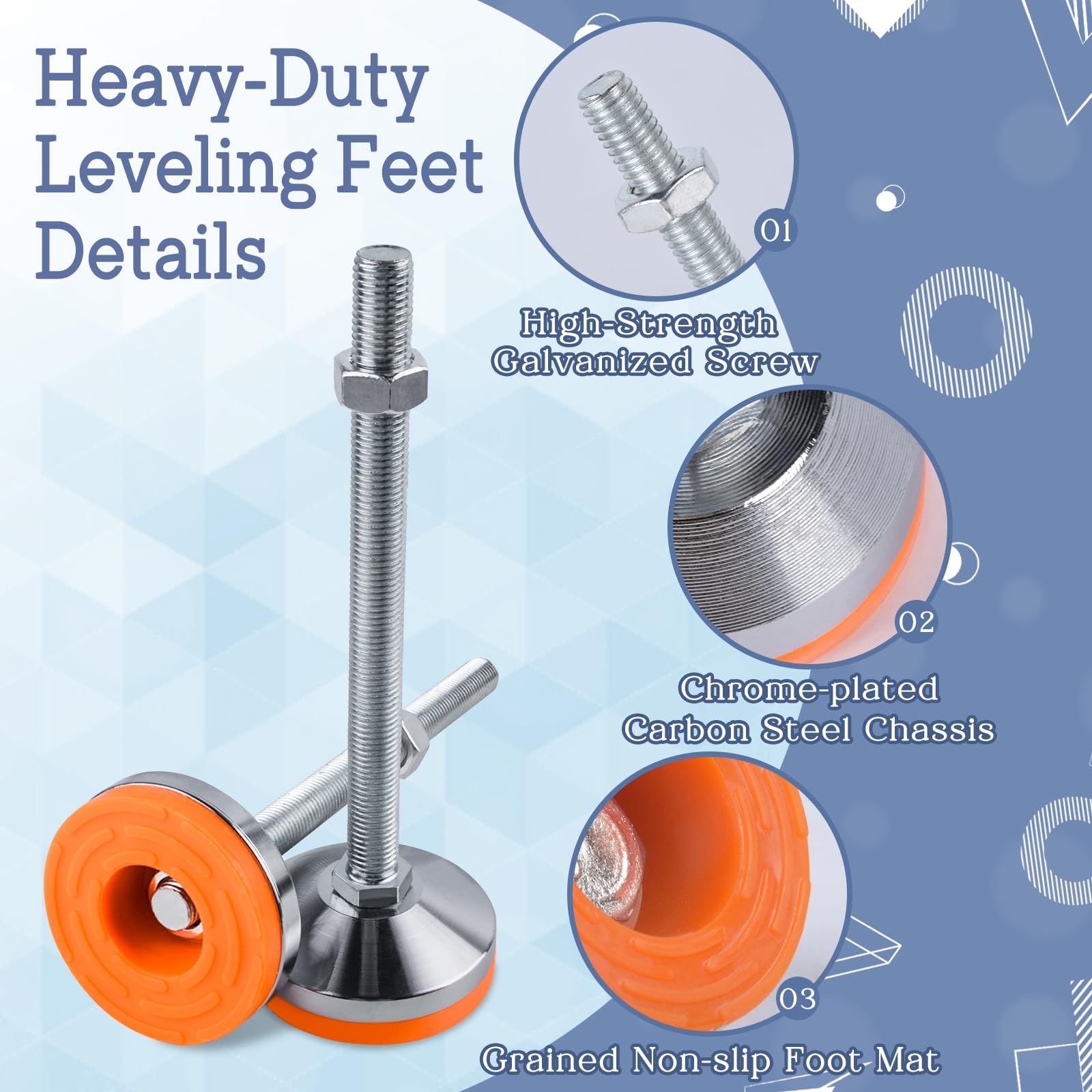 Tycoonest 4 PCS M16xThread 200xBase 80 Leveling Feet Adjustable Carbon Steel Machine Feet Heavy Duty Furniture Leveler for Furniture,Table - Image 3