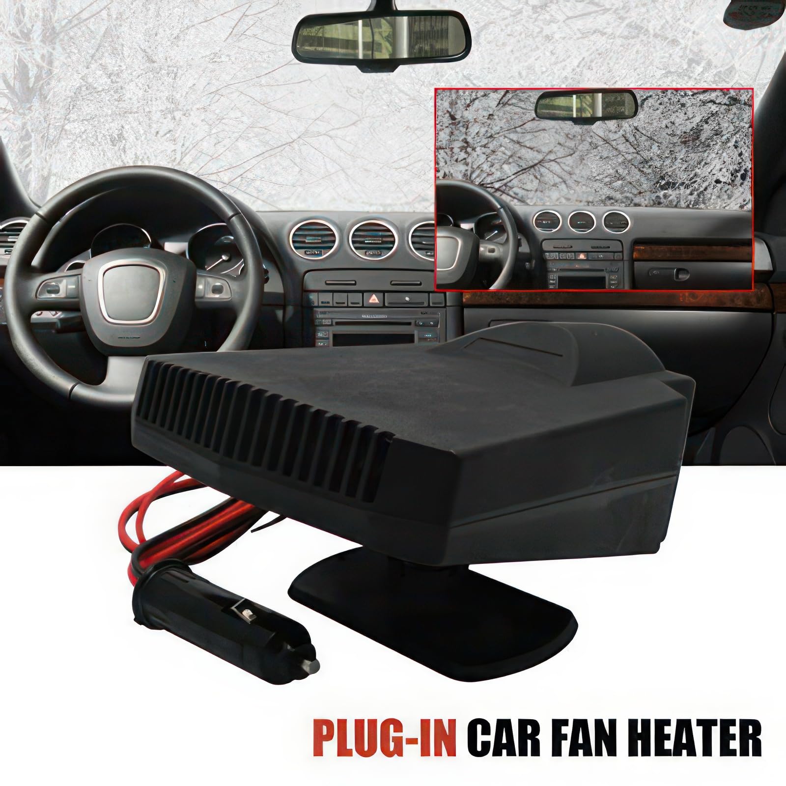Baceyong Auto Heizlüfter, 200W Auto Heizung 12V Zigarettenanzünder, 2-In-1 Anti-Beschlag Windschutzscheibe Demister Fenster Defroster Lüfter Enteiser, Mini-Heizung mit Luftreinigungsfunktion