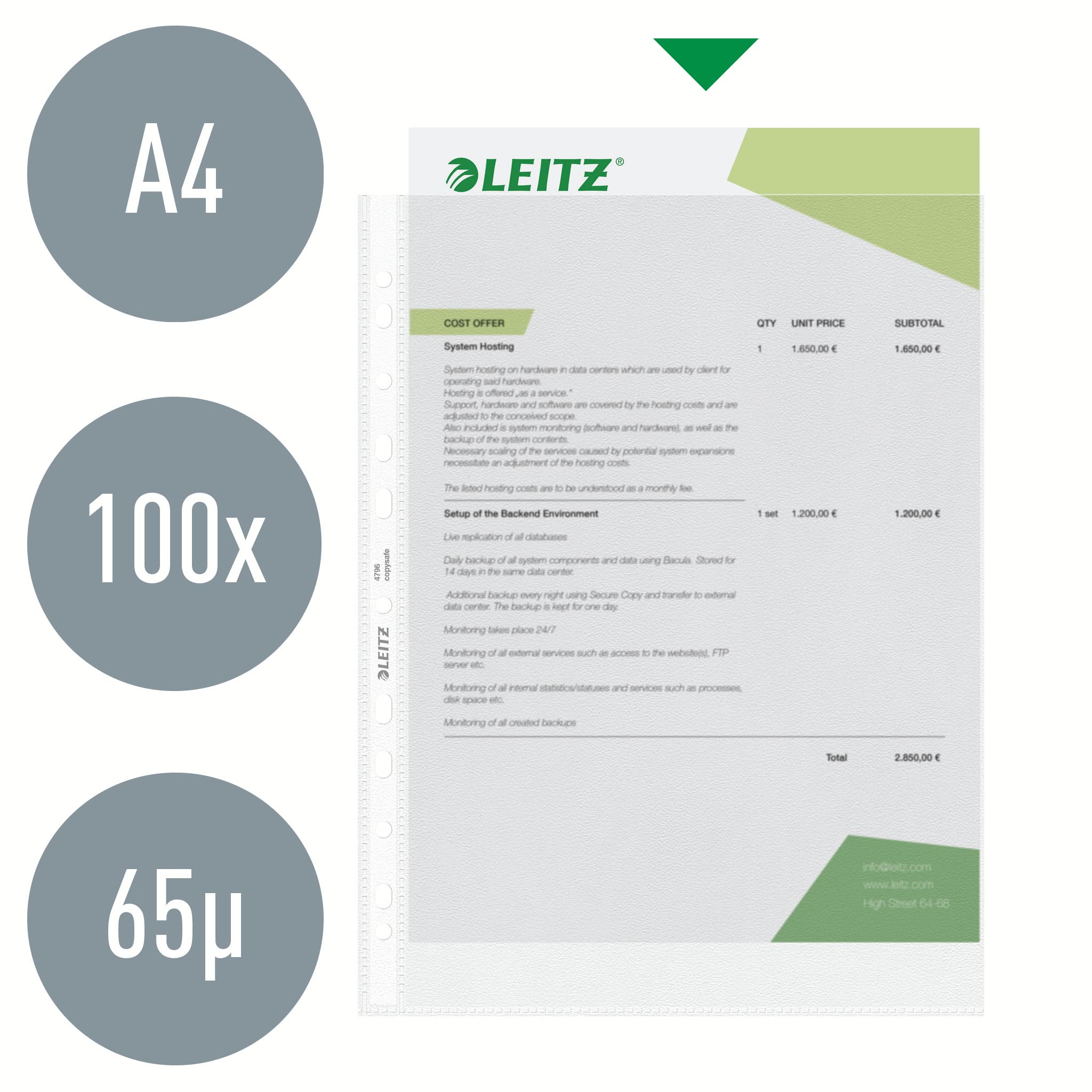 Esselte Leitz Standard, Document Wallet A4 Grained Polypropylene Clear, transparent - Image 2