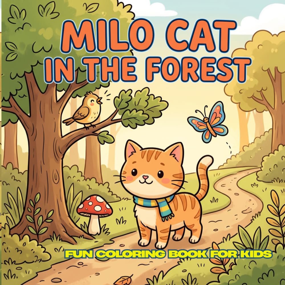 Milo Cat in the Forest: 30 Cute Forest Adventure Coloring Pages for Kids Ages 4–12 | 8.5 x 8.5 Inch | Simple Bold Lines | Cute Cat, Forest Animals, Nature Fun