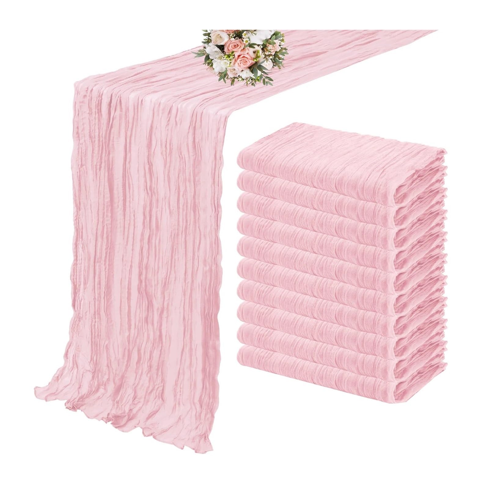 Chiffon Table Runner 10PCS Set Table Runner Setting Dining Wedding Party(Pink,10PCS 50x50cm napkin)